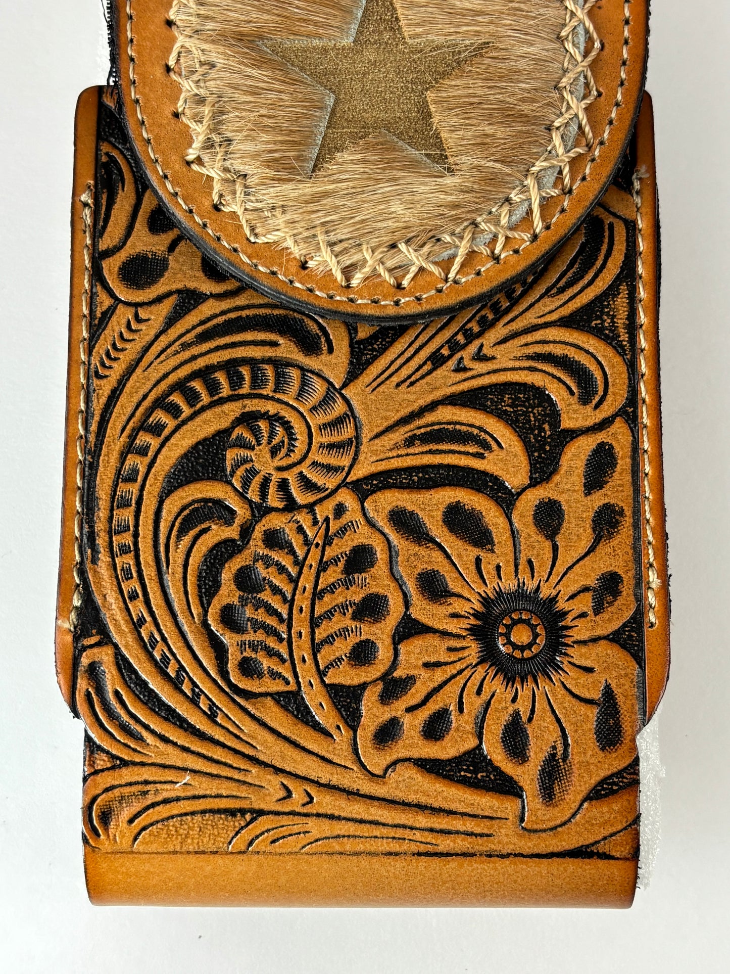 7" STAR LEATHER HOLSTER TAN BROWN STAR POUCH EXTRA LARGE  BELT LOOP CELL PHONE CASE UNIVERSAL OVERSIZE #EH13320
