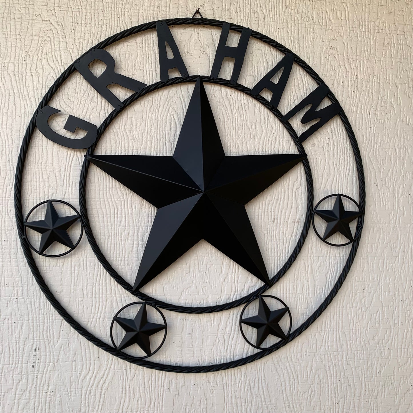 GRAHAM STYLE YOUR CUSTOM NAME STAR BARN STAR METAL LONE STAR WESTERN HOME DECOR RUSTIC BLACK HANDMADE 24",32",36",50"