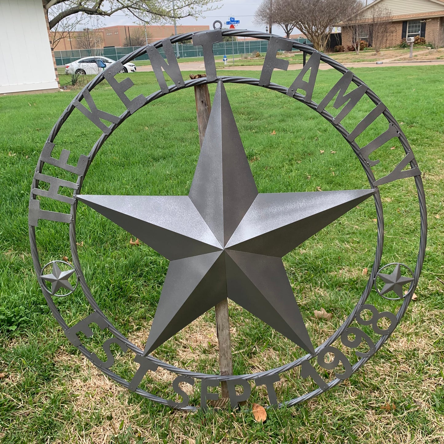 KENT STYLE CUSTOM STAR NAME BARN METAL STAR 3d TWISTED ROPE RING WESTERN HOME DECOR RUSTIC GREY SILVER HANDMADE 24",32",36",50"