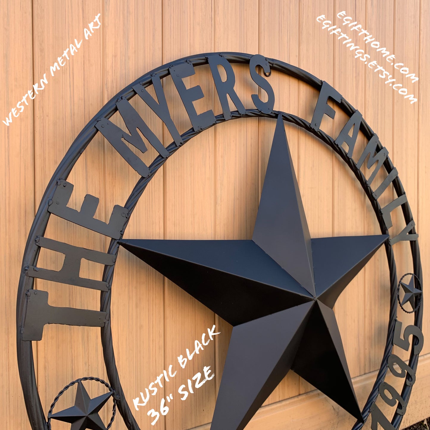MYERS STYLE YOUR CUSTOM NAME STAR BARN STAR METAL LONE STAR WESTERN HOME DECOR RUSTIC BLACK HANDMADE 24",32",36",50"
