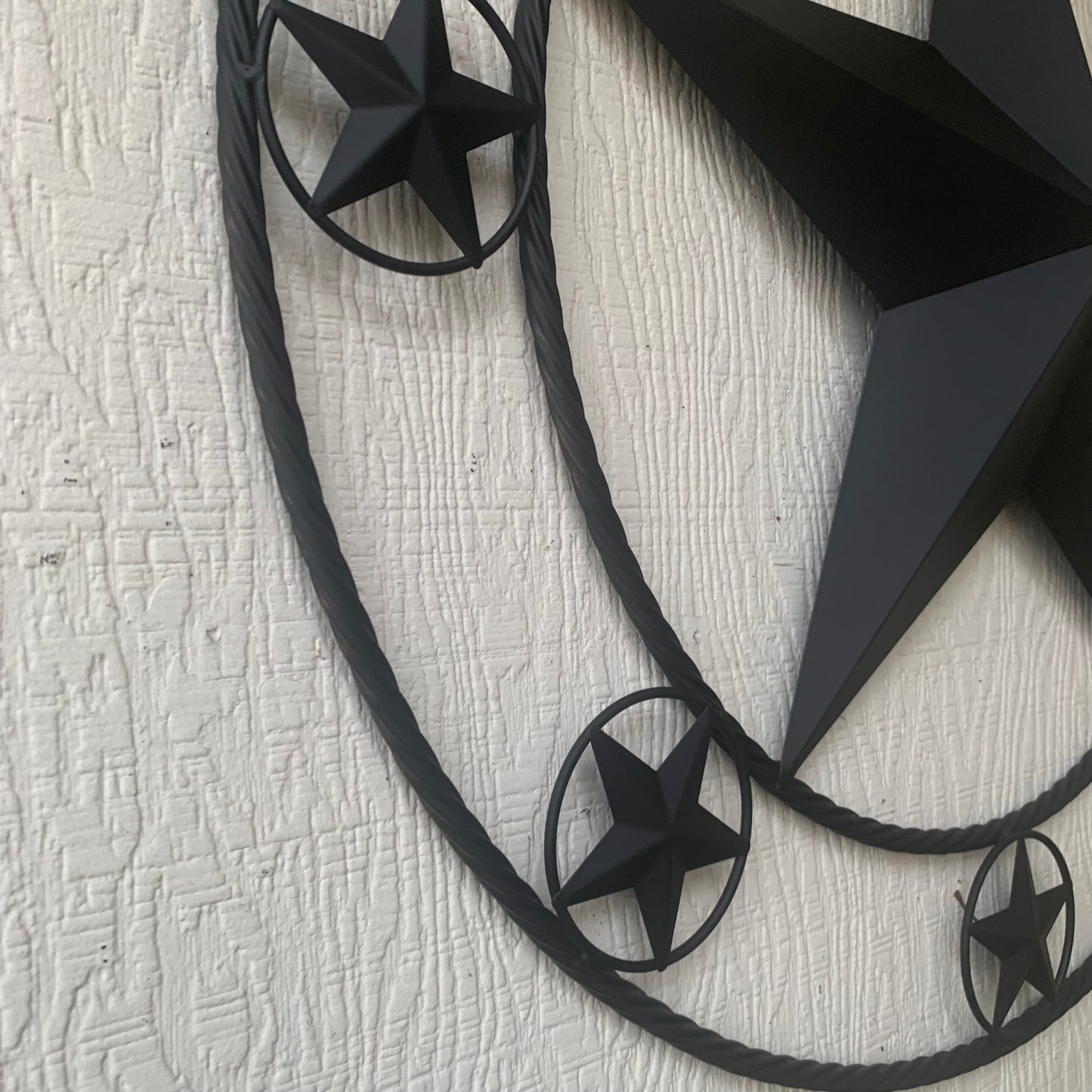 ELIZONDO STYLE CUSTOM NAME STAR BARN METAL STAR 3d TWISTED ROPE RING WESTERN HOME DECOR RUSTIC BLACK HANDMADE 24",32",36",50"