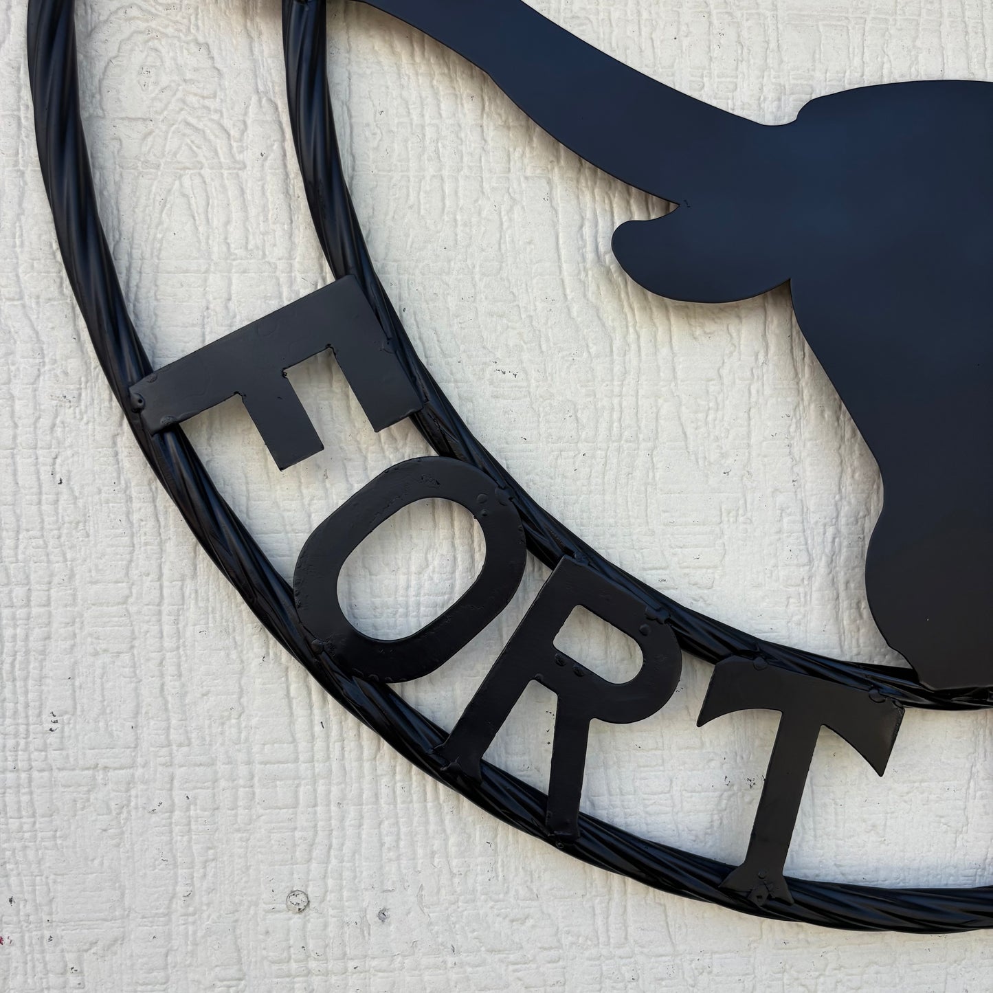TEXAS FORT WORTH METAL SIGN LONGHORNS BLACK WESTERN HOME DECOR HANDMADE