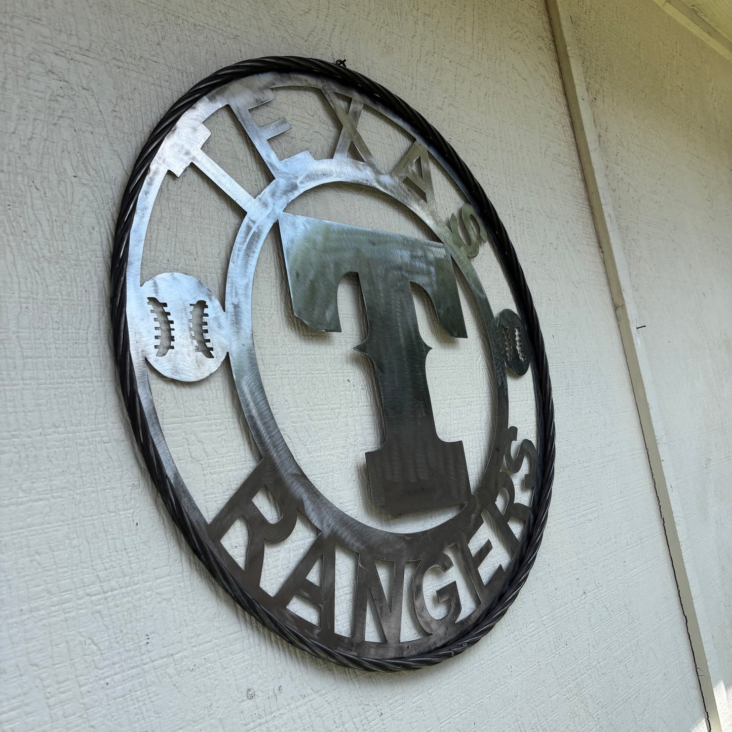 TEXAS RANGERS CUSTOM RAW METAL VINTAGE CRAFT TEAM SIGN TWISTED ROPE RING HANDMADE