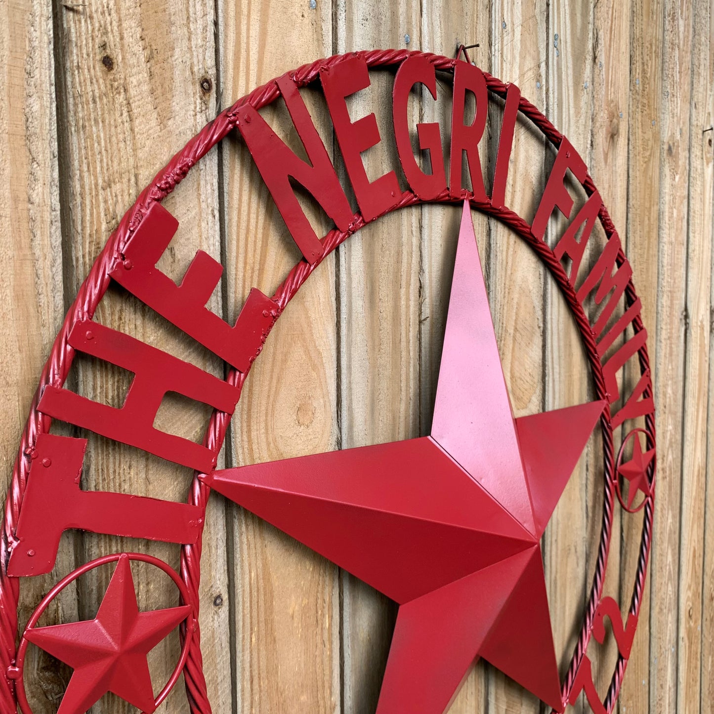 NEGRI FAMILY STYLE YOUR CUSTOM NAME STAR BARN STAR METAL LONE STAR WESTERN HOME DECOR RUSTIC BURGUNDY RED HANDMADE 24",32",36",50"