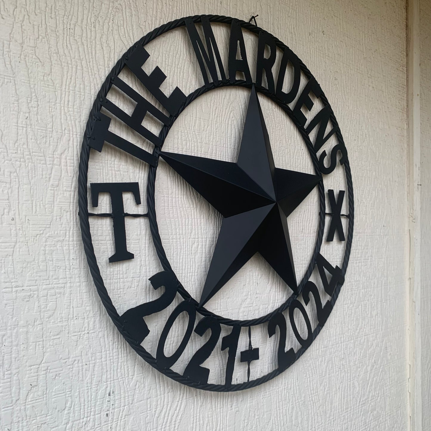 MARDENS STYLE CUSTOM NAME STAR BARN METAL STAR 3d TWISTED ROPE RING WESTERN HOME DECOR RUSTIC BLACK HANDMADE 24",32",36",50"
