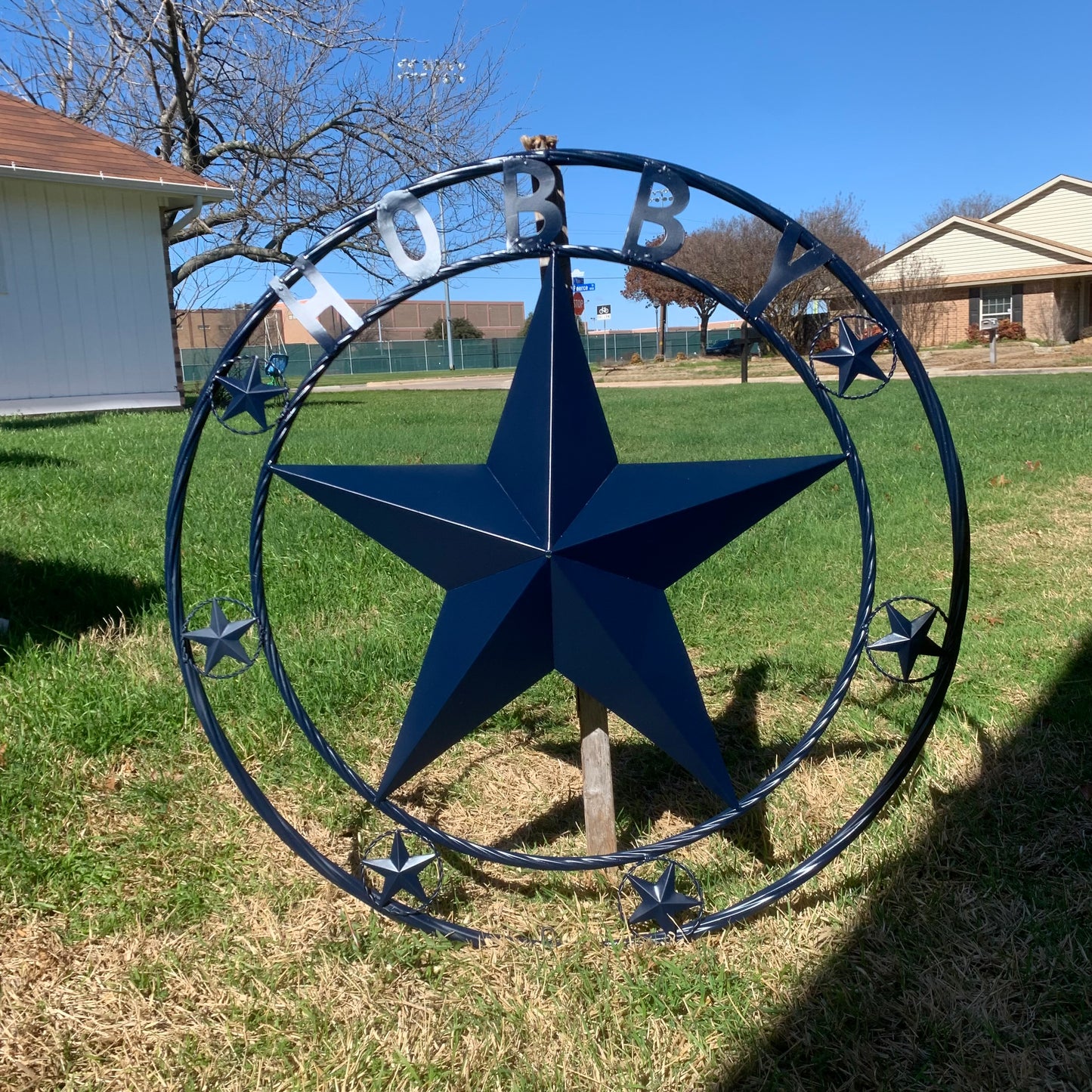 HOBBY STYLE CUSTOM NAME STAR BARN METAL STAR 3d TWISTED ROPE RING WESTERN HOME DECOR RUSTIC NAVY BLUE HANDMADE 24",32",36",50"