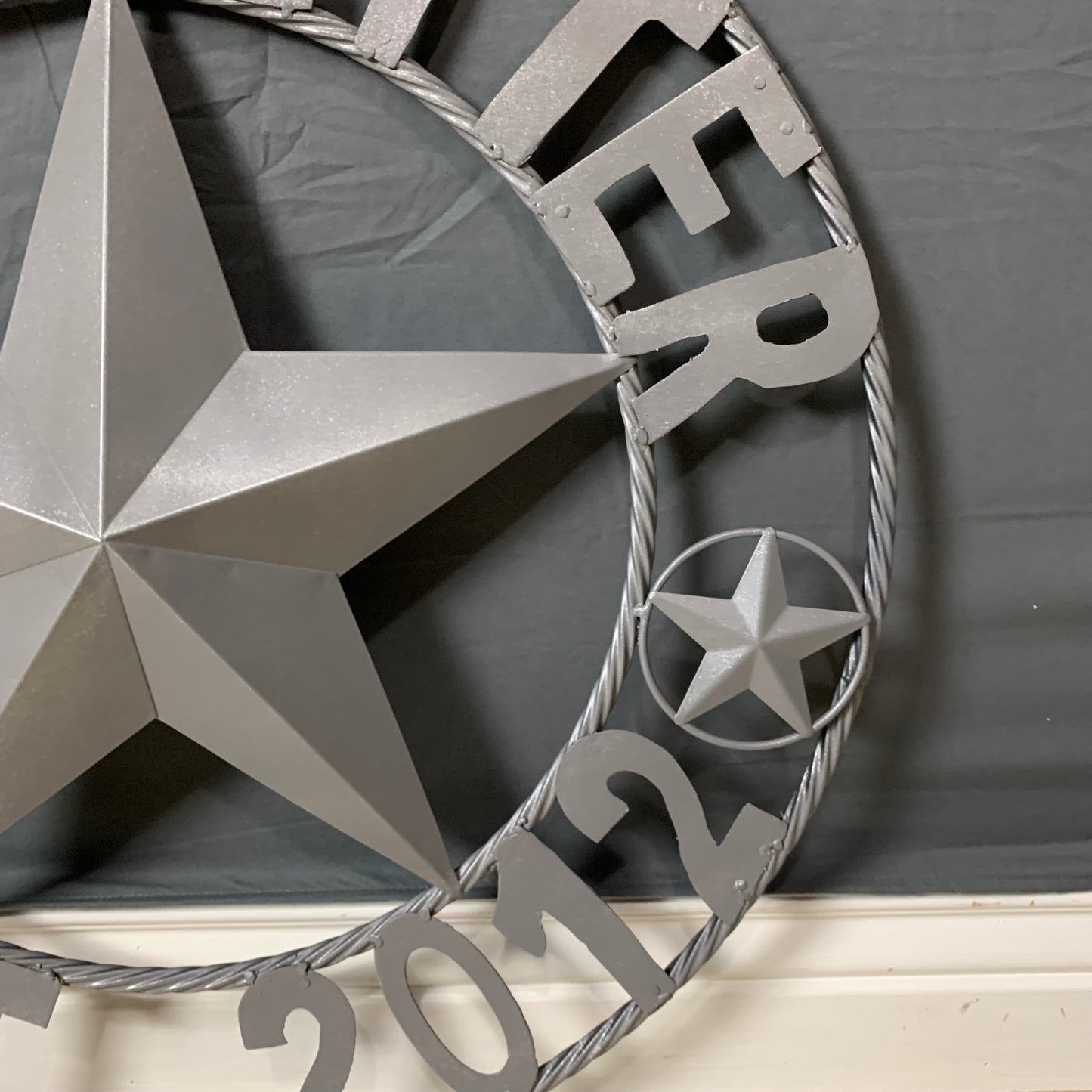 GLASTETTER STYLE YOUR CUSTOM NAME BARN STAR 3d METAL LONE STAR TWISTED ROPE RING WESTERN HOME DECOR RUSTIC GREY HANDMADE 24",32",36",50"