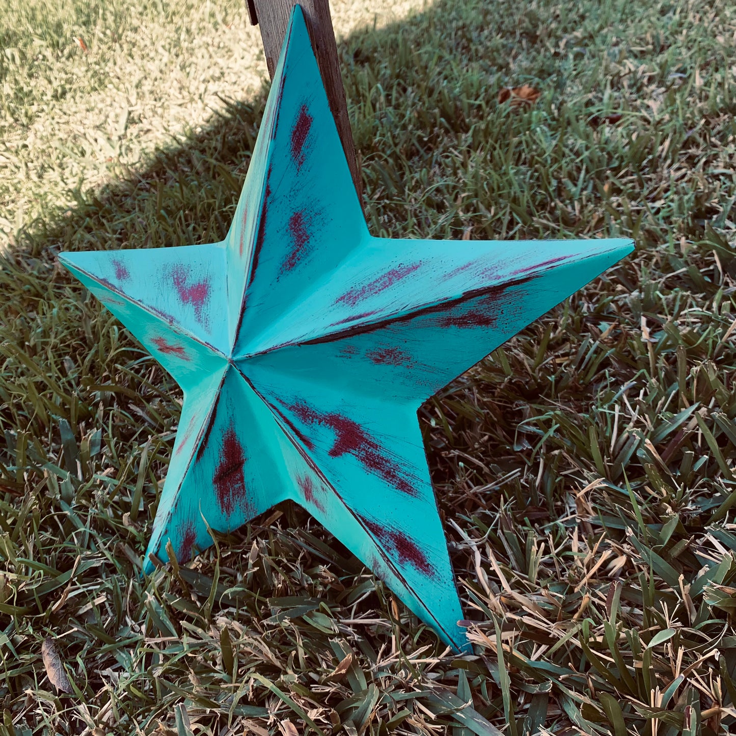 TURQUOISE DISTRESSED TWO TONE BARN STAR METAL ART WESTERN HOME DECOR HANDMADE NEW