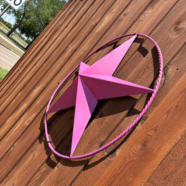 PINK STAR BARN METAL LONE STAR TWISTED ROPE RING WESTERN HOME DECOR HANDMADE 12",24",36"