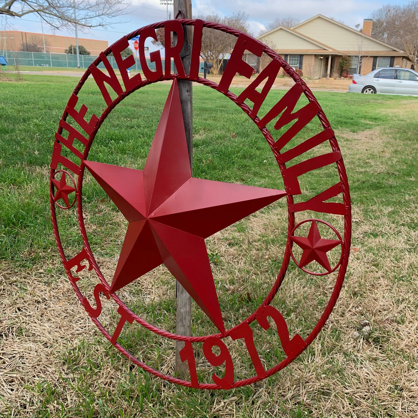 NEGRI FAMILY STYLE YOUR CUSTOM NAME STAR BARN STAR METAL LONE STAR WESTERN HOME DECOR RUSTIC BURGUNDY RED HANDMADE 24",32",36",50"