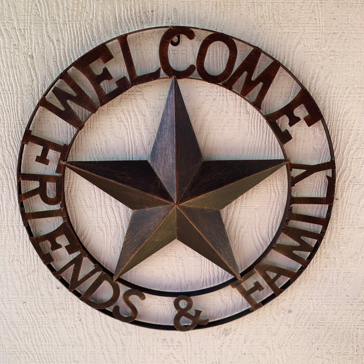 WELCOME FRIENDS FAMILY BARN METAL STAR WALL ART BRONZE WESTERN HOME DECOR HANDMADE NEW #EH13339