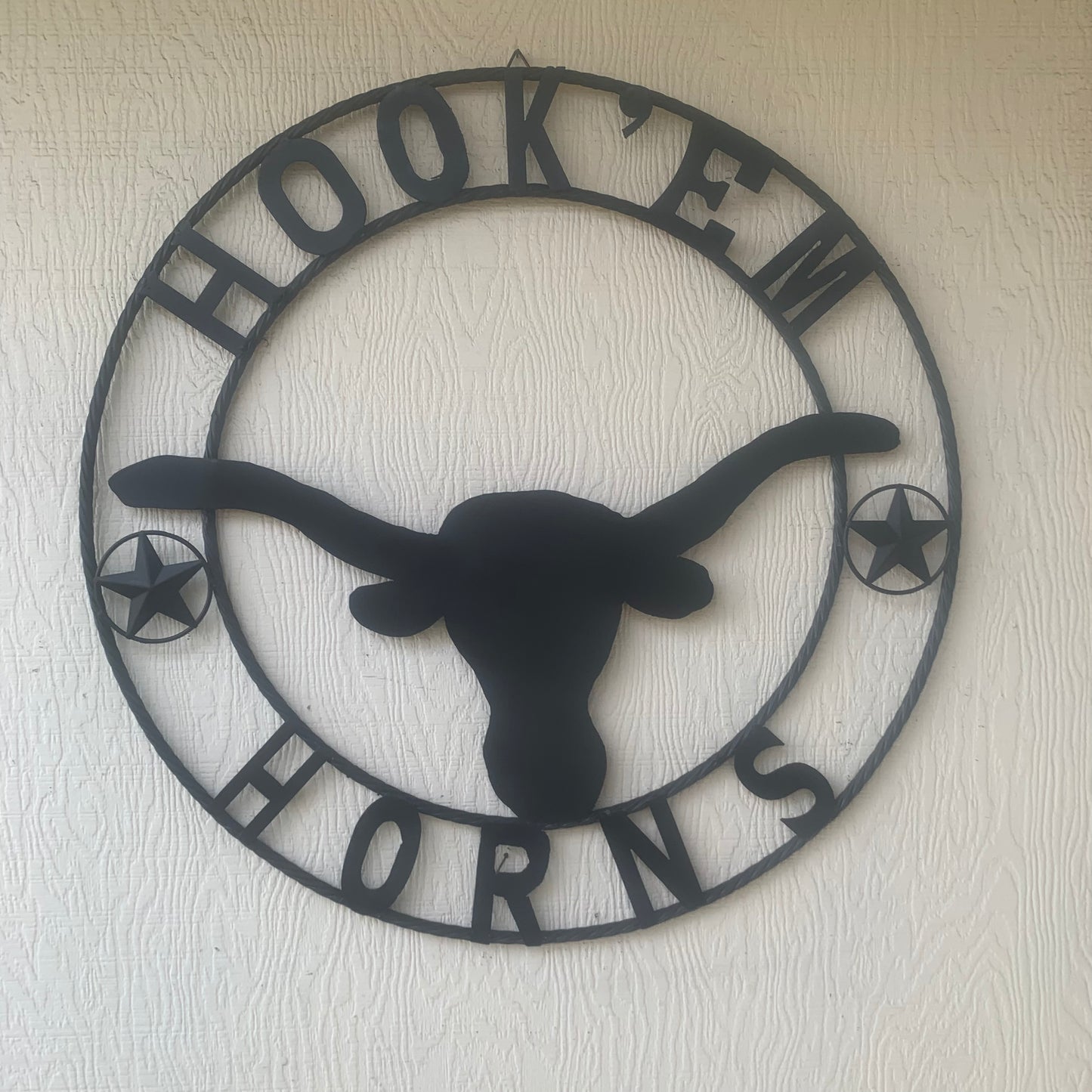 HOOKEM HORNS WITH LONE STAR TEXAS LONGHORNS HOOK EM BLACK METAL CUSTOM VINTAGE CRAFT WALL ART TEAM SIGN HANDMADE