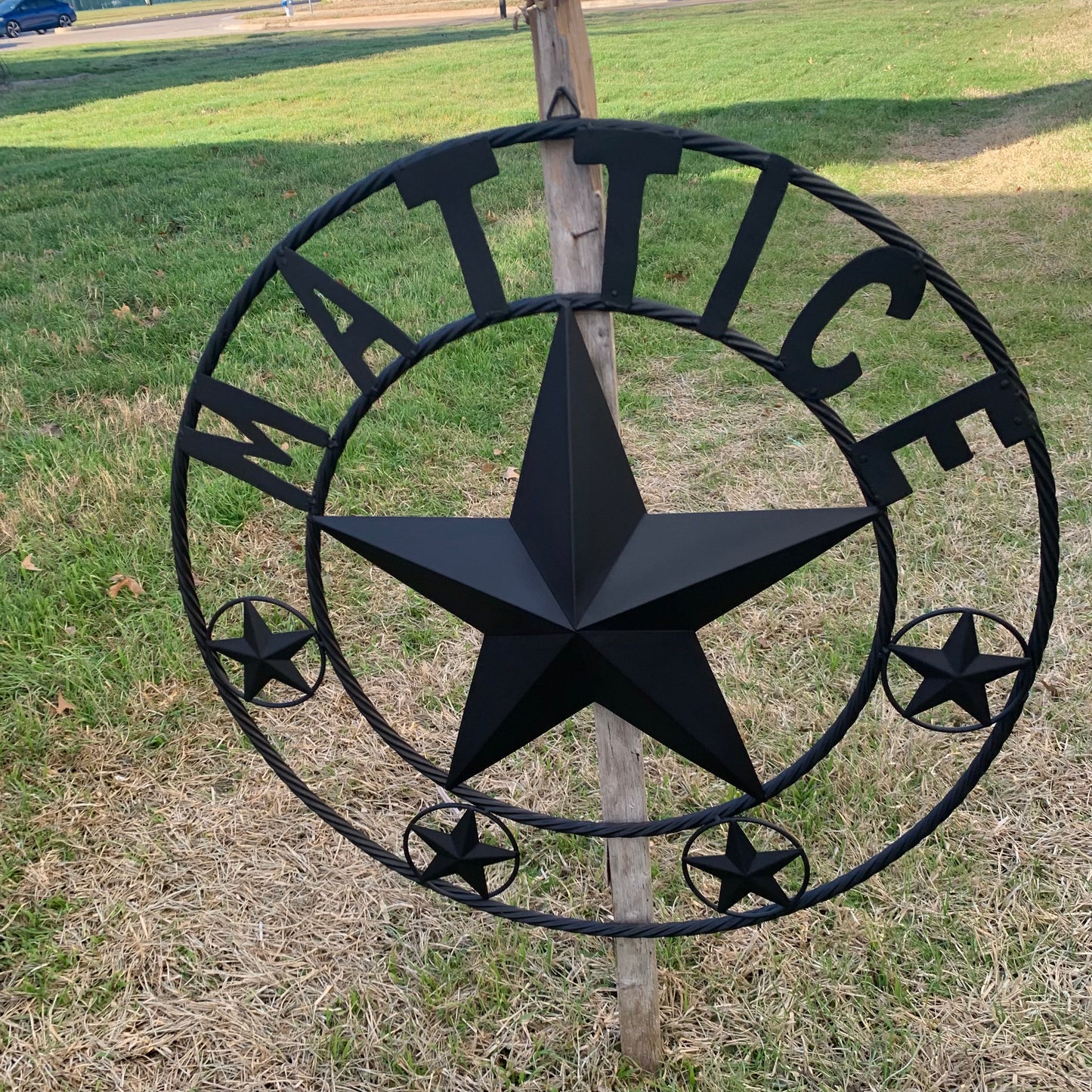 MATTICE STYLE BLACK STAR YOUR CUSTOM NAME BARN METAL STAR 3d TWISTED ROPE RING WESTERN HOME DECOR HANDMADE 24",32",36",50"