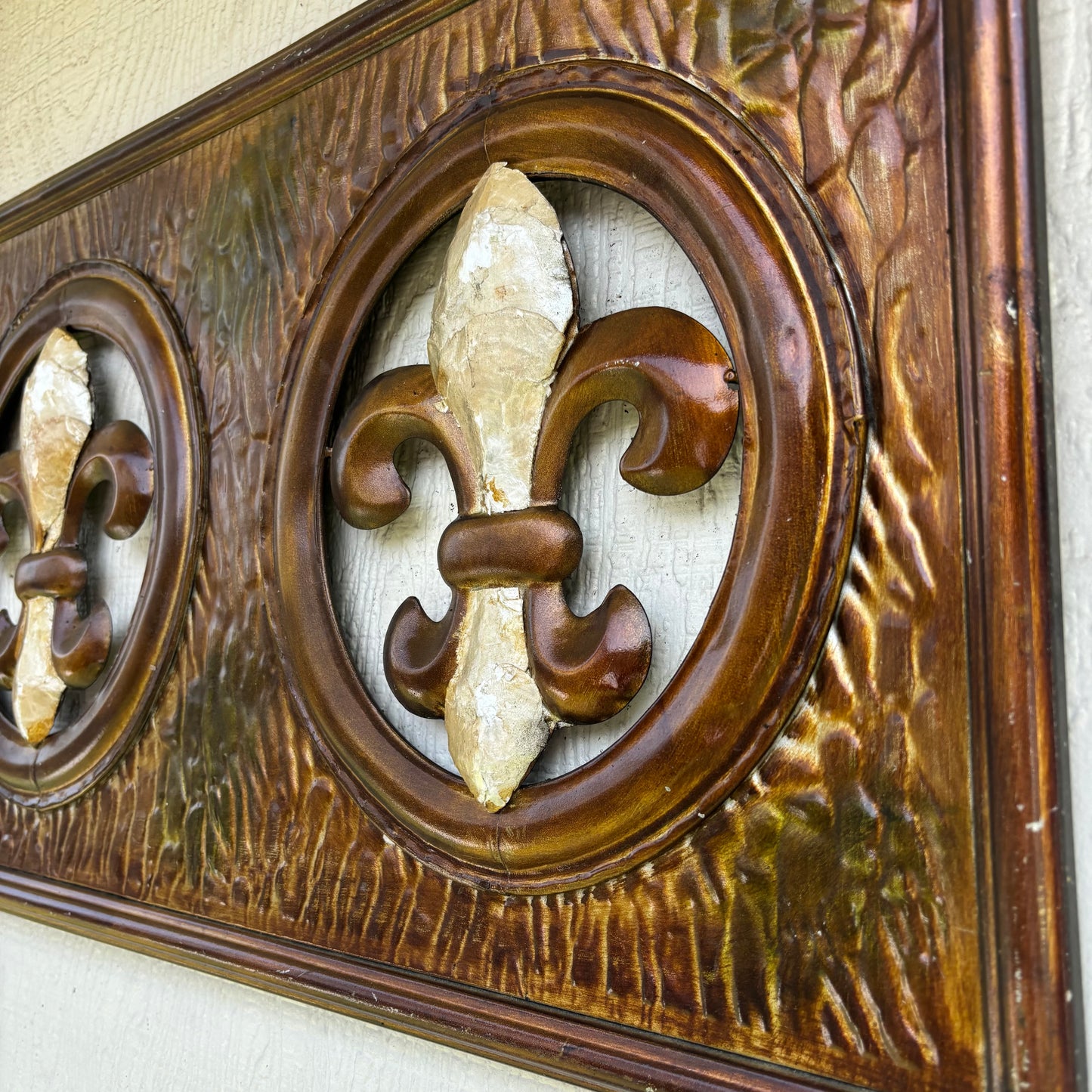 36" FLEUR DE LIS GOLD BROWN RECTANGLE WALL ART WESTERN METAL ART HANDMADE #EH13330