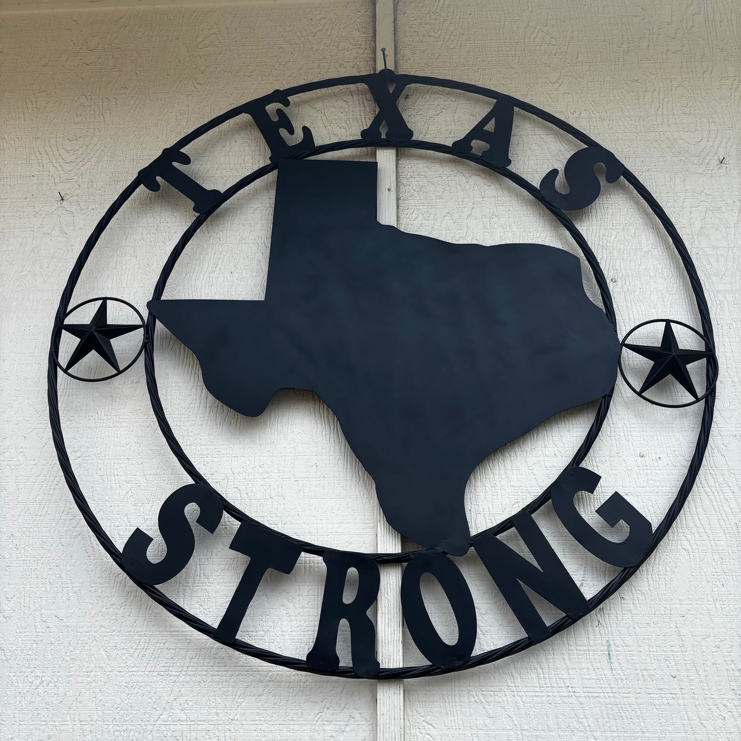 TEXAS STRONG BLACK METAL SIGN WESTERN HOME DECOR HANDMADE