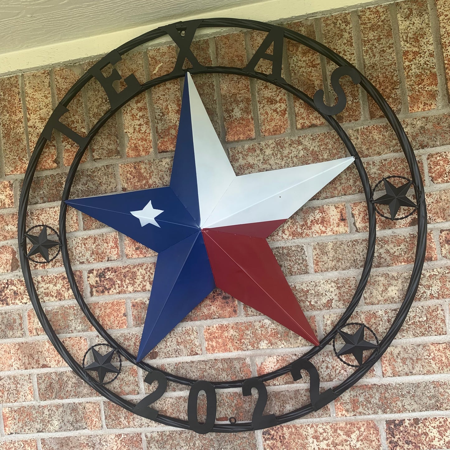 TEXAS 2022 STYLE CUSTOM NAME BARN STAR METAL LONESTAR 3d TWISTED BLACK ROPE RING WESTERN HOME DECOR   HANDMADE 24",32",36"