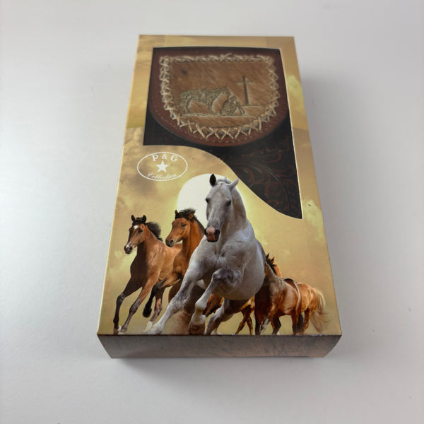 7" COWBOY PRAYER  LEATHER HOLSTER BROWN POUCH EXTRA LARGE  BELT LOOP CELL PHONE CASE UNIVERSAL OVERSIZE