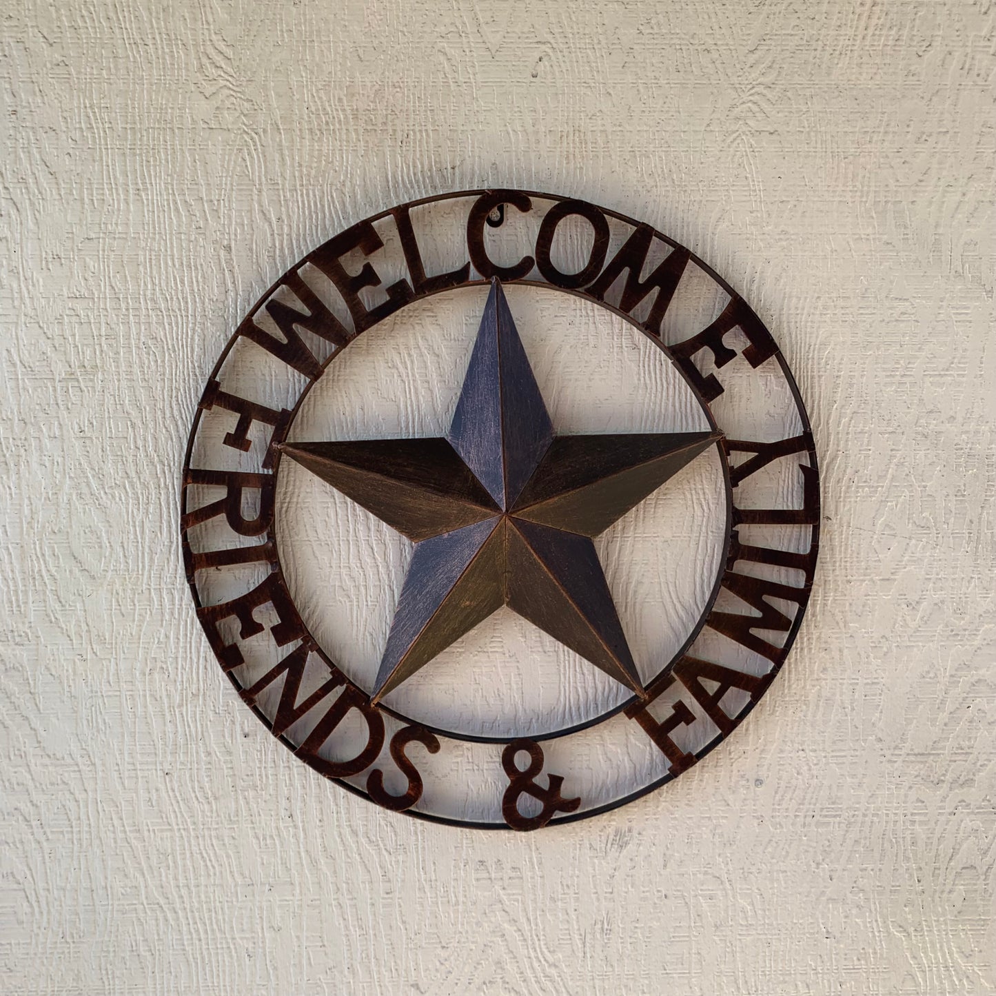 WELCOME FRIENDS FAMILY BARN METAL STAR WALL ART BRONZE WESTERN HOME DECOR HANDMADE NEW #EH13339