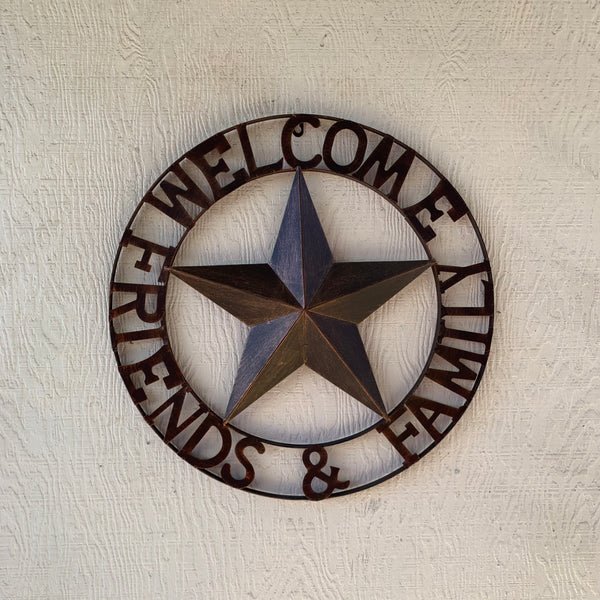 WELCOME FRIENDS FAMILY BARN METAL STAR WALL ART WESTERN HOME DECOR HANDMADE NEW