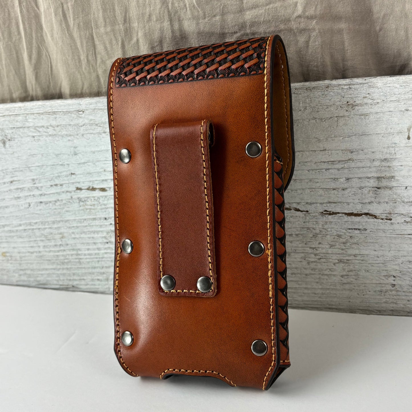 7" LONE STAR LEATHER HOLSTER TAN BROWN STAR POUCH EXTRA LARGE  BELT LOOP CELL PHONE CASE UNIVERSAL OVERSIZE #EH12702