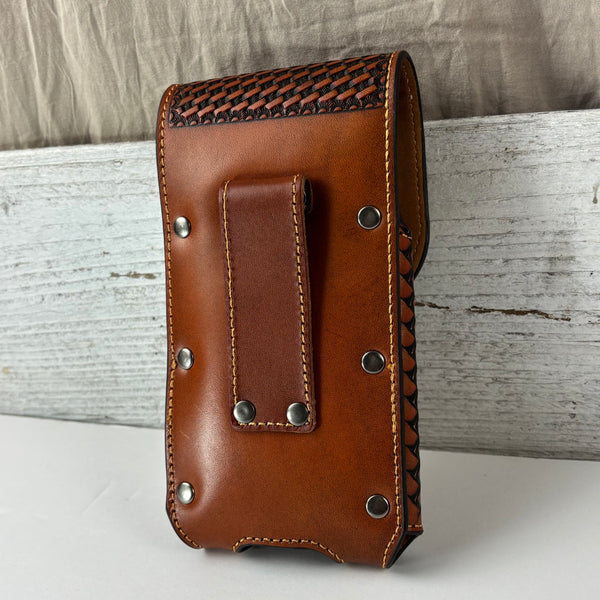 7" LONE STAR LEATHER HOLSTER TAN BROWN STAR POUCH EXTRA LARGE  BELT LOOP CELL PHONE CASE UNIVERSAL OVERSIZE #EH12702