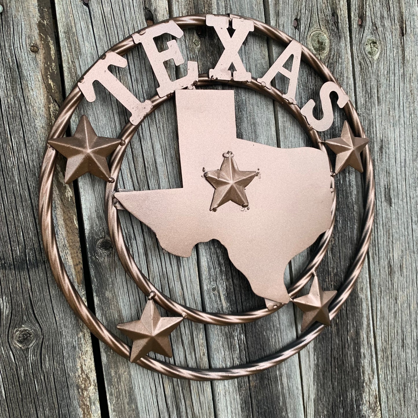 12" STATE OF TEXAS MAP RUSTIC BRONZE TWISTED RING METAL SIGN WESTERN HOME DECOR HANDMADE NEW