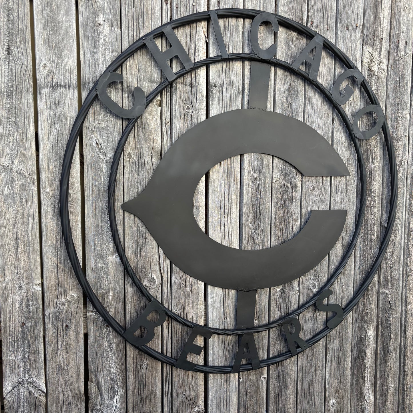 CHICAGO BEARS CUSTOM METAL VINTAGE CRAFT SIGN TEAM RISTIC BLACK HANDMADE