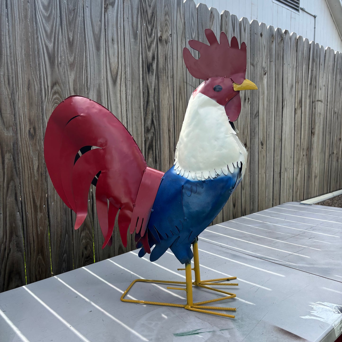 ROOSTER RED WHITE BLUE PATRIOTIC GARDEN METAL SCULPTURE WESTERN HOME DECOR ORNAMENT HANDMADE #34-003 18",30",40"