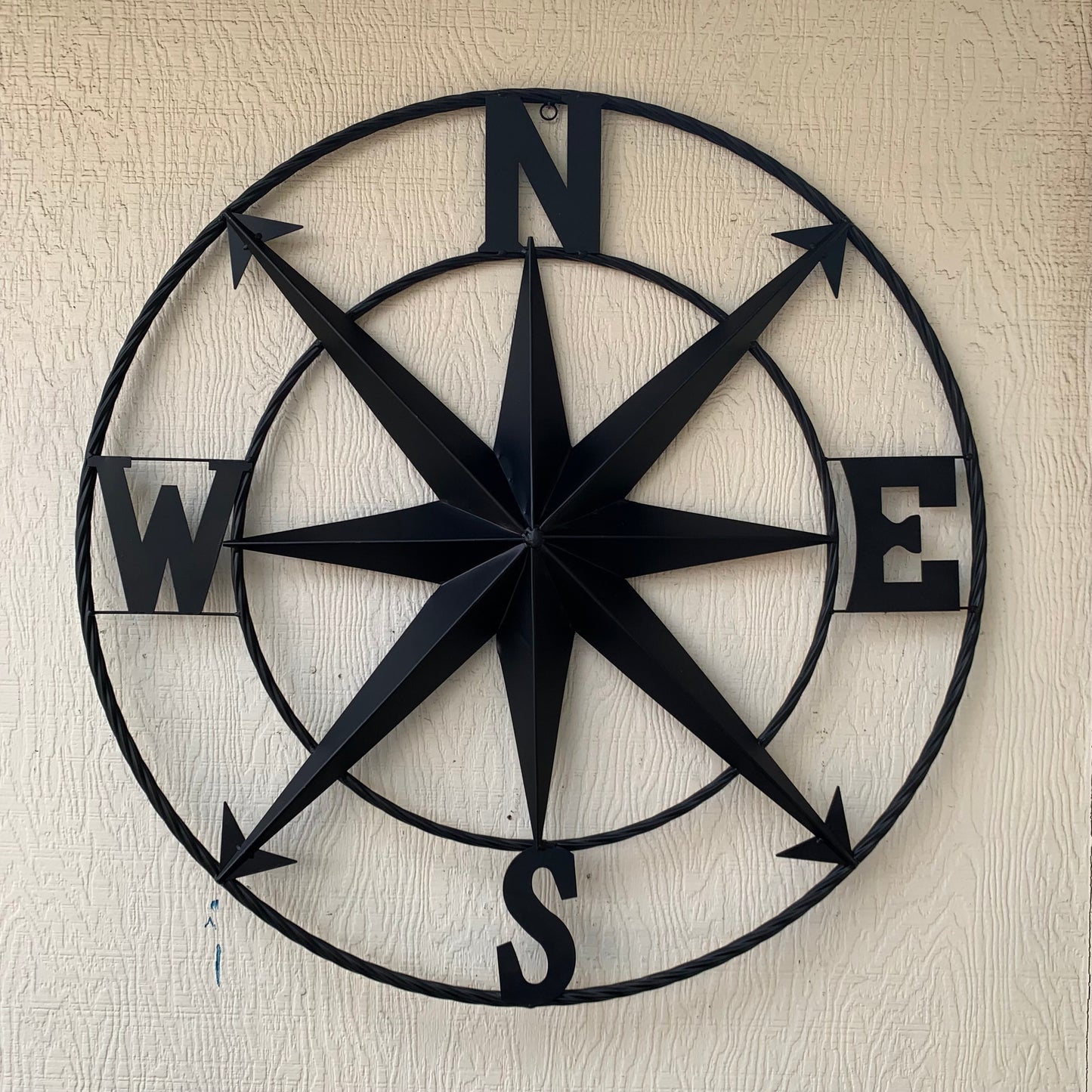 36" COMPASS RUSTIC BLACK METAL SIGN WALL ART WESTERN HOME DECOR HANDMADE NEW