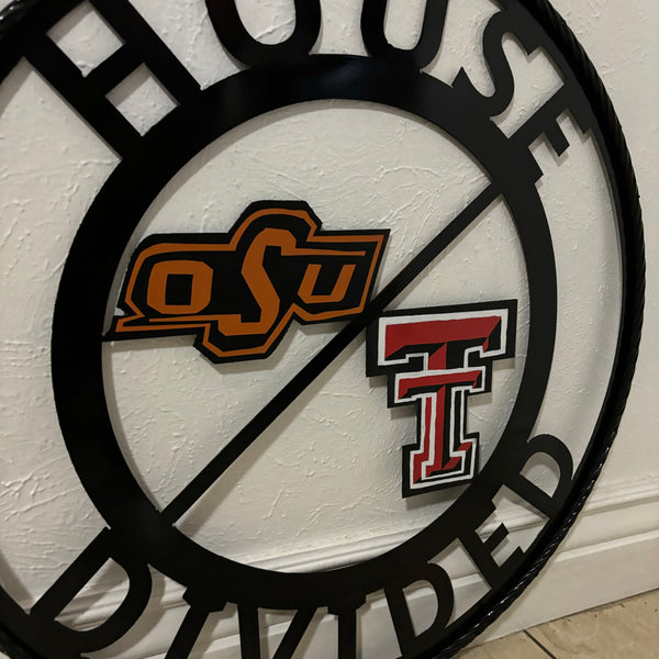 HOUSE DIVIDED OSU & TECH CUSTOM VINTAGE METAL CRAFT WALL ART RUSTIC TEAM SIGN HANDMADE 18",24",32",36