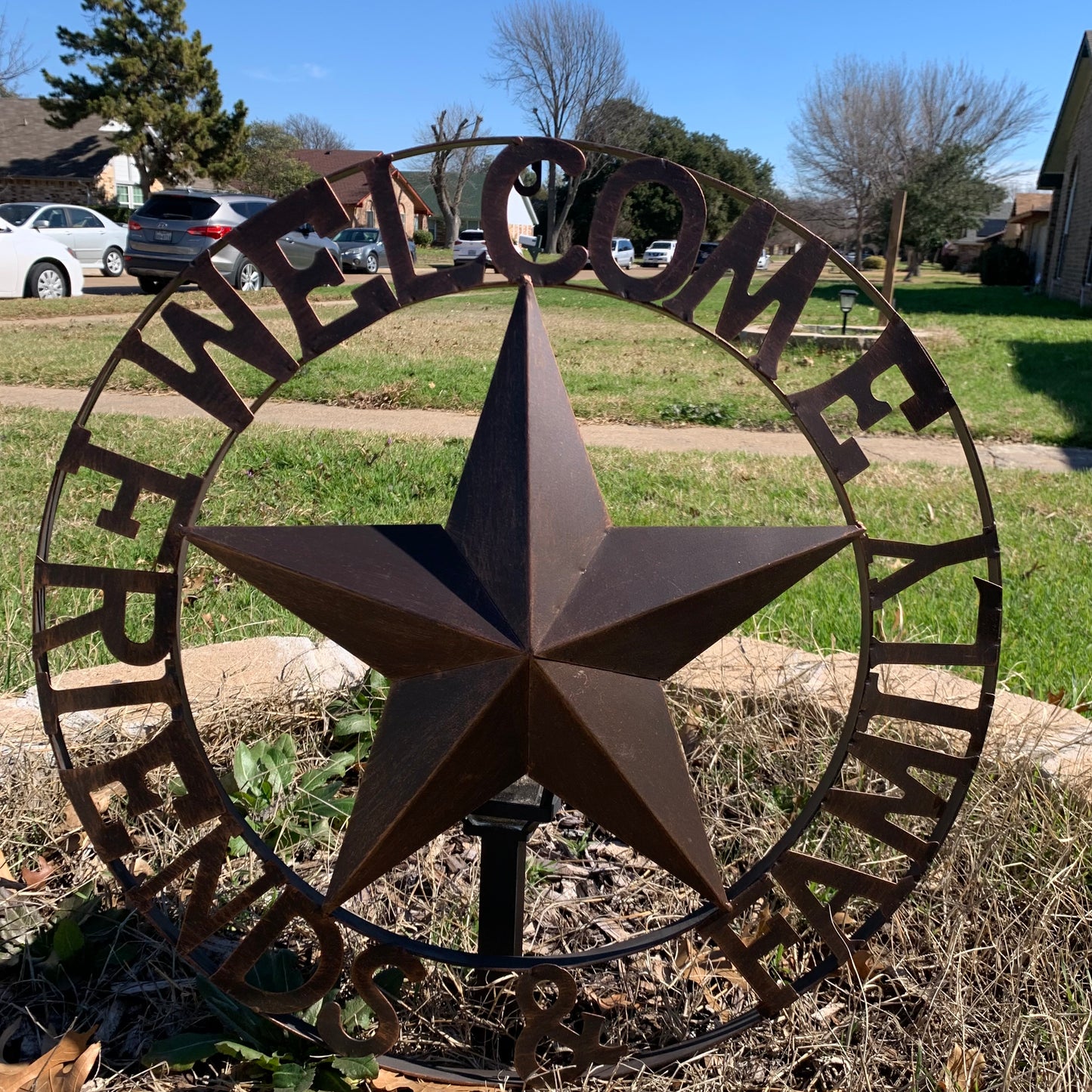 WELCOME FRIENDS FAMILY BARN METAL STAR WALL ART BRONZE WESTERN HOME DECOR HANDMADE NEW #EH13339