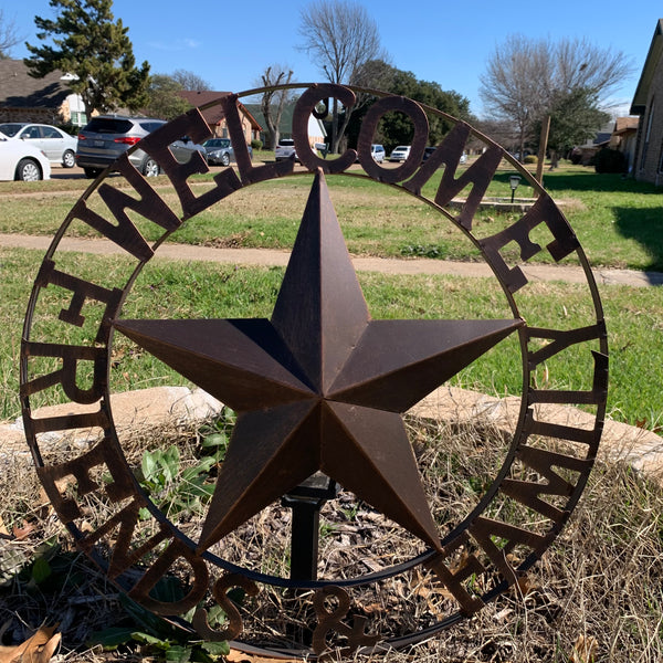 WELCOME FRIENDS FAMILY BARN METAL STAR WALL ART WESTERN HOME DECOR HANDMADE NEW