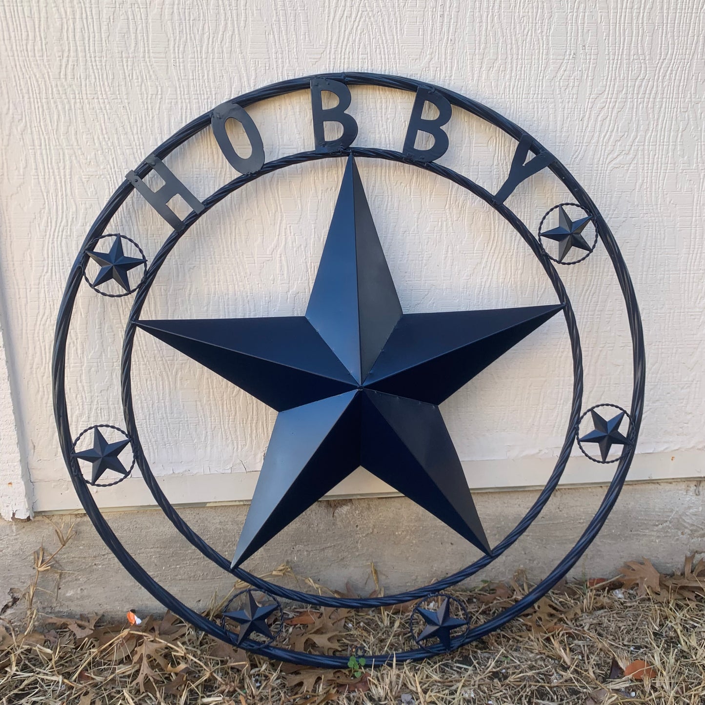 HOBBY STYLE CUSTOM NAME STAR BARN METAL STAR 3d TWISTED ROPE RING WESTERN HOME DECOR RUSTIC NAVY BLUE HANDMADE 24",32",36",50"