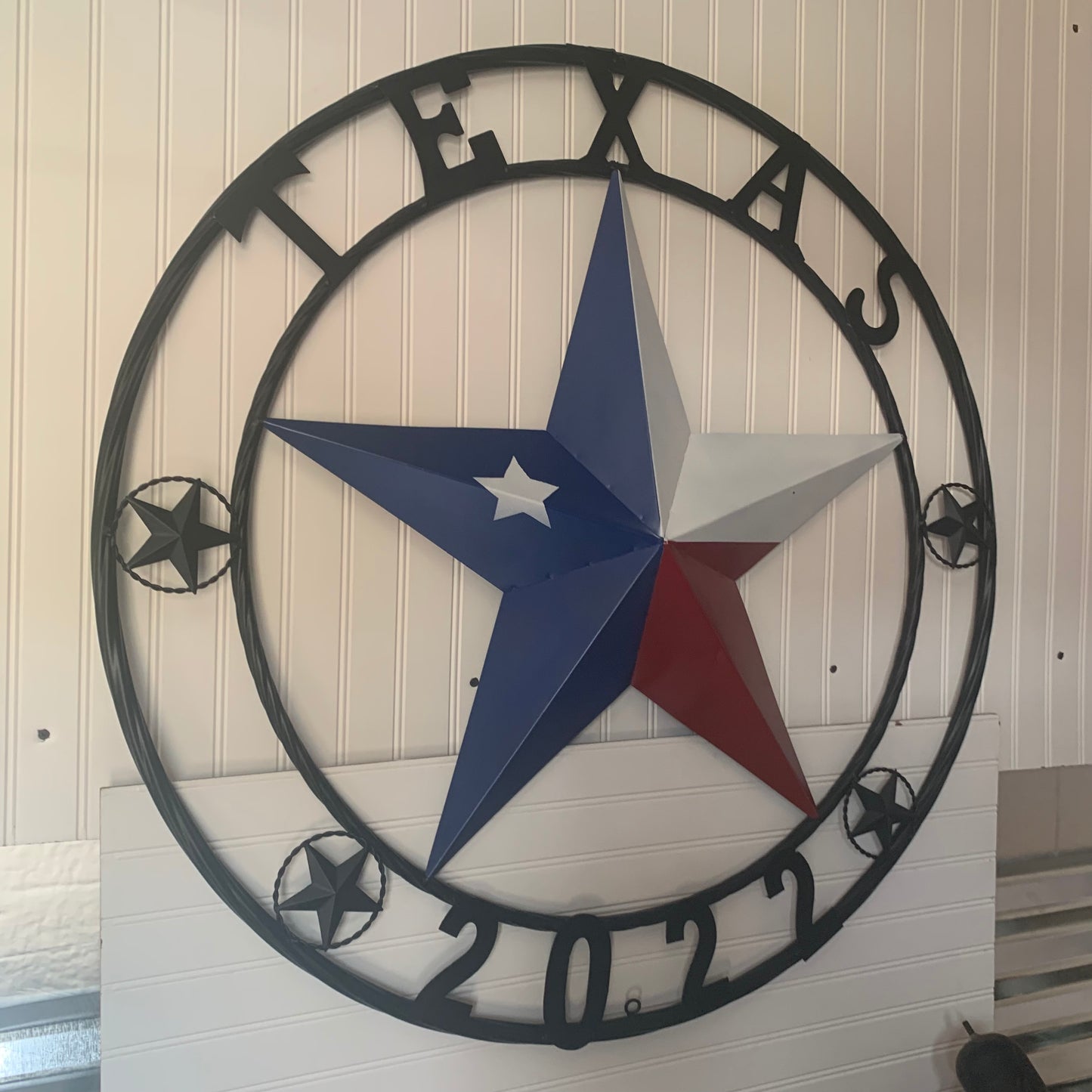 TEXAS 2022 STYLE CUSTOM NAME BARN STAR METAL LONESTAR 3d TWISTED BLACK ROPE RING WESTERN HOME DECOR   HANDMADE 24",32",36"