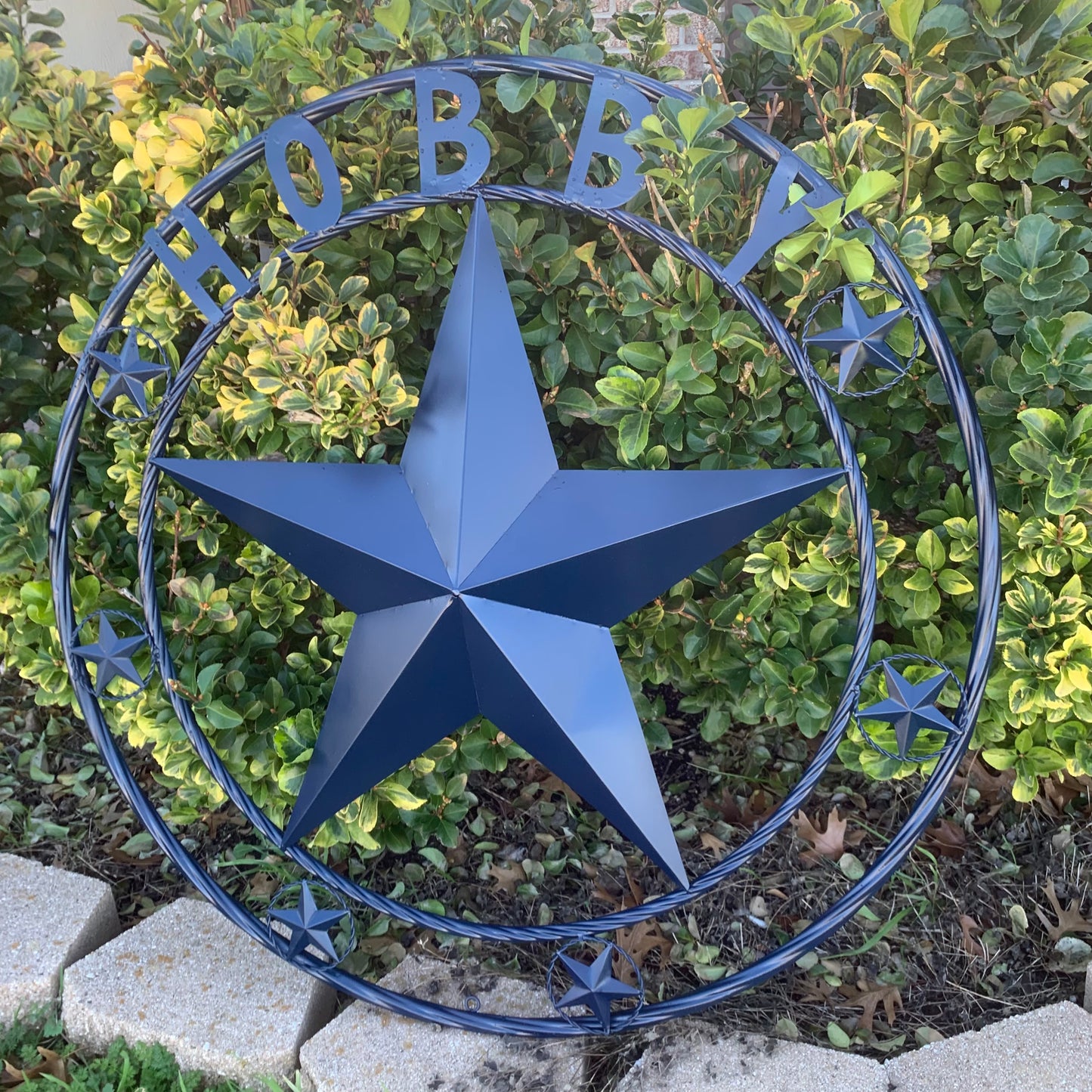 HOBBY STYLE CUSTOM NAME STAR BARN METAL STAR 3d TWISTED ROPE RING WESTERN HOME DECOR RUSTIC NAVY BLUE HANDMADE 24",32",36",50"