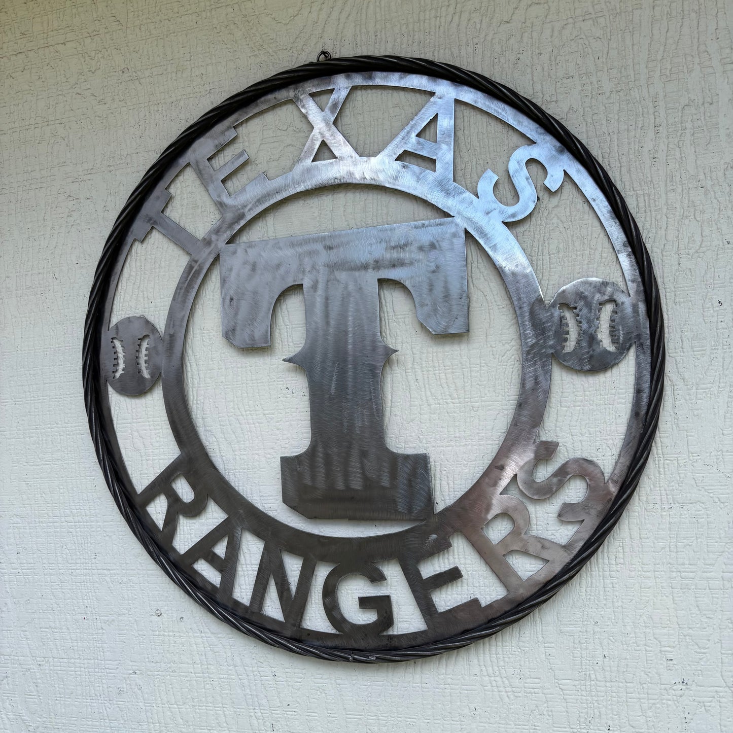 TEXAS RANGERS CUSTOM RAW METAL VINTAGE CRAFT TEAM SIGN TWISTED ROPE RING HANDMADE