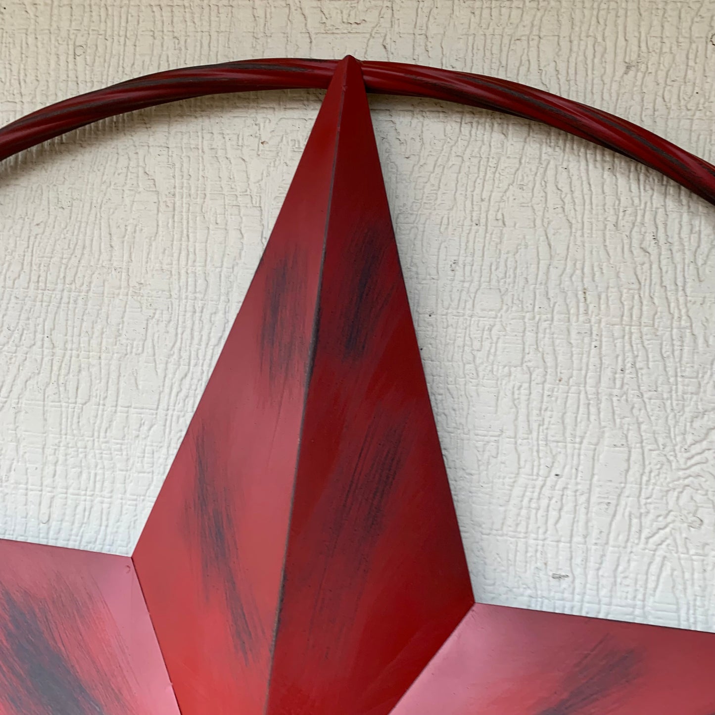 RED DISTRESSED STAR TWO TONE TEXTURE BARN STAR METAL LONESTAR TWISTED ROPE RING WESTERN HOME DECOR HANDMADE NEW #EH12958