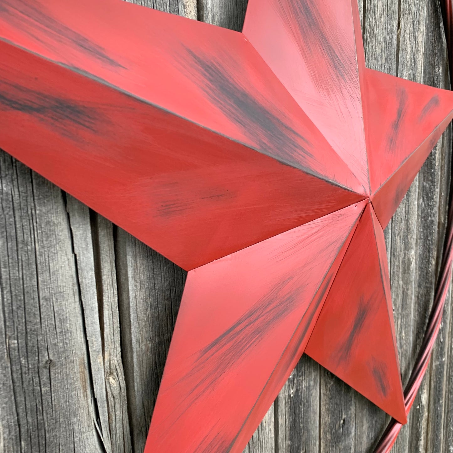 RED DISTRESSED STAR TWO TONE TEXTURE BARN STAR METAL LONESTAR TWISTED ROPE RING WESTERN HOME DECOR HANDMADE NEW #EH12958