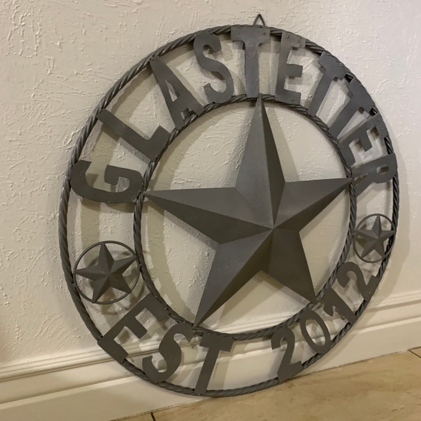 GLASTETTER STYLE YOUR CUSTOM NAME BARN STAR 3d METAL LONE STAR TWISTED ROPE RING WESTERN HOME DECOR RUSTIC GREY HANDMADE 24",32",36",50"