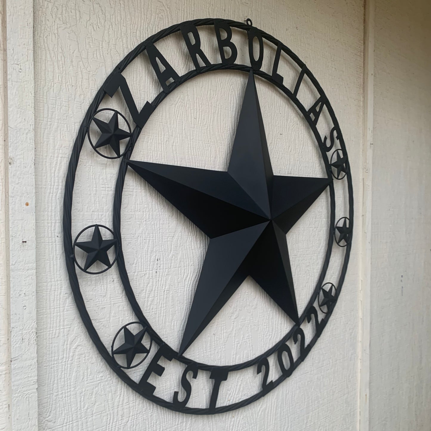 ZARBOLIAS STYLE CUSTOM NAME STAR BARN METAL STAR 3d TWISTED ROPE RING WESTERN HOME DECOR RUSTIC BLACK HANDMADE 24",32",36",50"