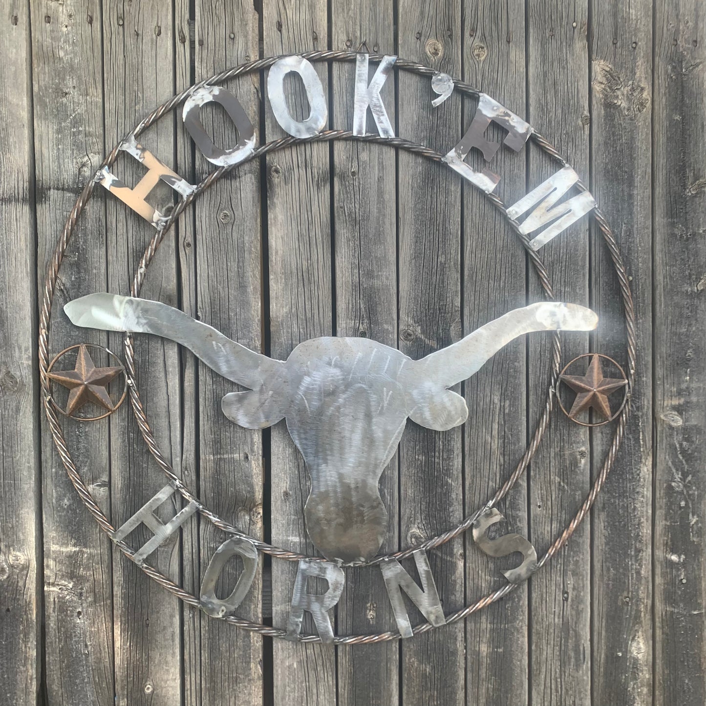 HOOKEM HORNS & LONE STAR TEXAS LONGHORNS HOOK EM RAW METAL UNPAINTED CUSTOM VINTAGE CRAFT WALL ART TEAM SIGN HANDMADE