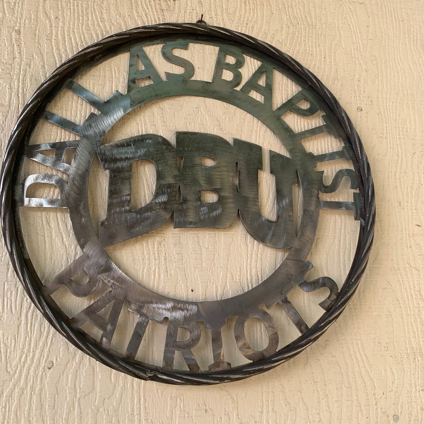 DBU DALLAS BAPTIST PATRIOTS CUSTOM RAW METAL NO PAINT VINTAGE METAL CRAFT SIGN TEAM WESTERN HOME DECOR HANDMADE