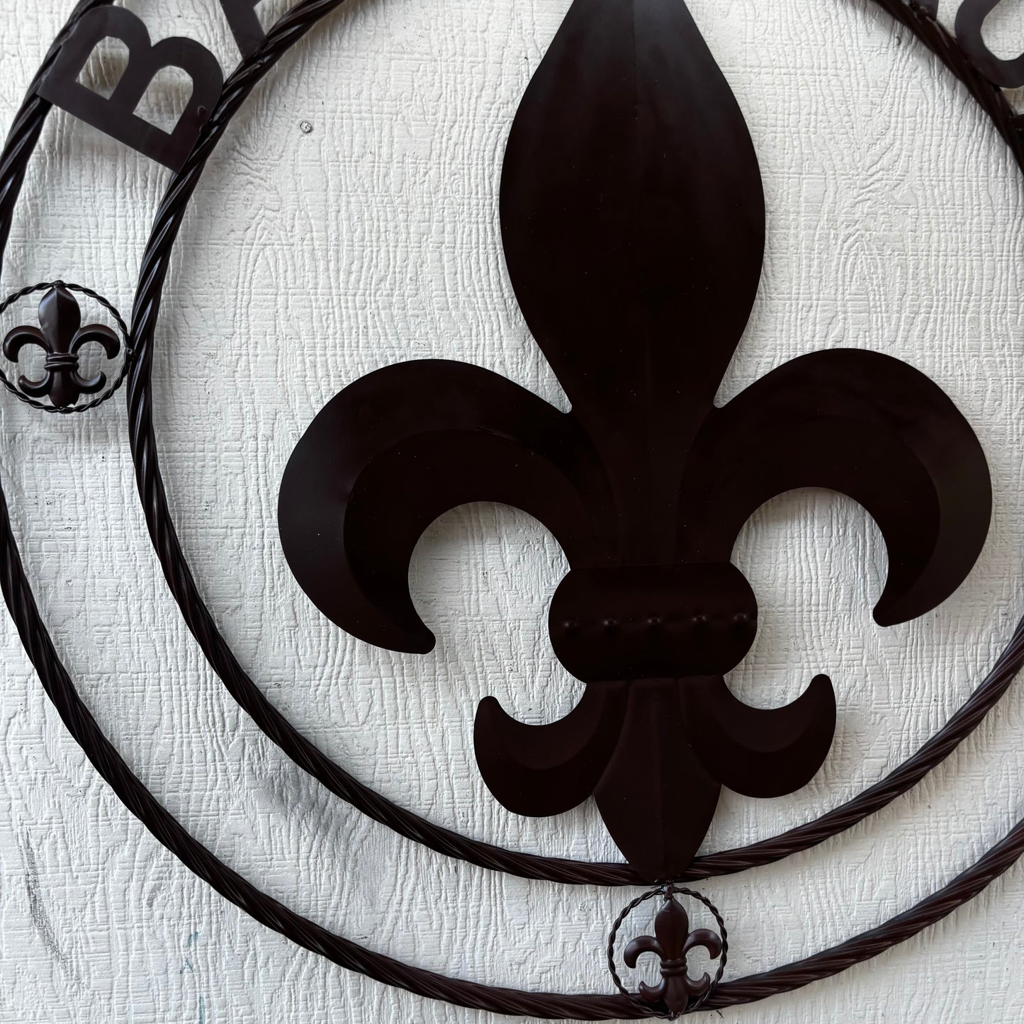 BABINEAUX STYLE YOUR CUSTOM NAME FLEUR DE LIS BROWN METAL TWISTED ROPE RING SIGN WALL ART WESTERN HOME DECOR HANDMADE 24", 32", 36"