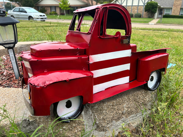 USA FLAG TRUCK 24" PICKUP PATRIOTIC TRUCK RED WHITE TAIL DOWN METAL GARDEN ART FIGURINE WESTERN HOME DECOR HANDMADE #EH12855