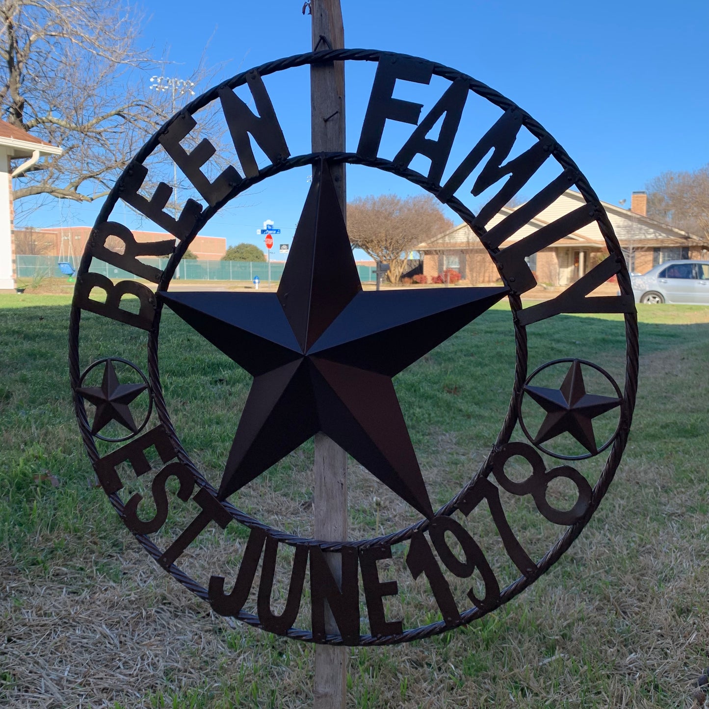 BREEN FAMILY STYLE CUSTOM NAME STAR BARN METAL STAR 3d TWISTED ROPE RING WESTERN HOME DECOR RUSTIC BROWN HANDMADE 24",32",36",50"