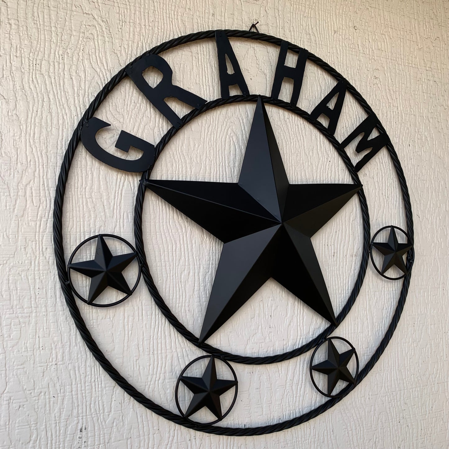 GRAHAM STYLE YOUR CUSTOM NAME STAR BARN STAR METAL LONE STAR WESTERN HOME DECOR RUSTIC BLACK HANDMADE 24",32",36",50"