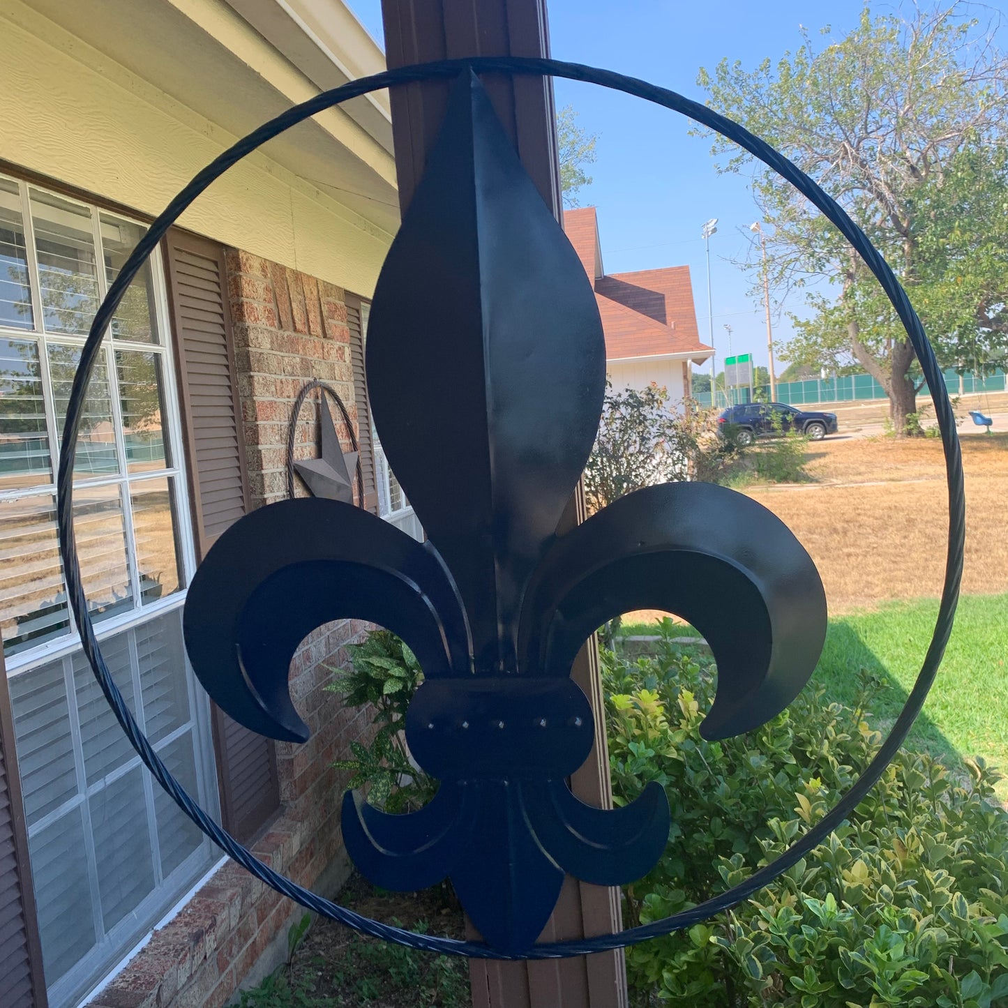 NAVY BLUE 24",36" FLEUR DE LIS METAL WALL ART SIGN WESTERN HOME DECOR HANDMADE NEW #EH10764