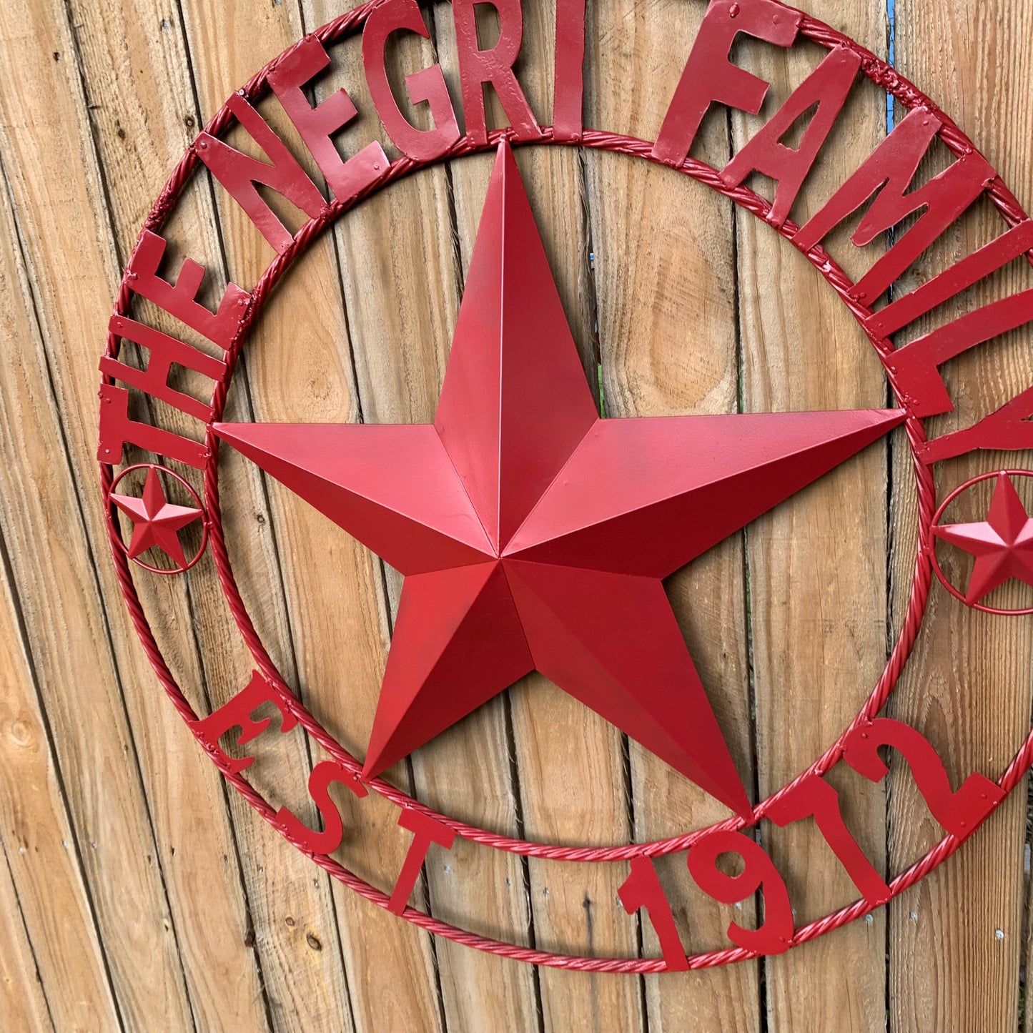 NEGRI FAMILY STYLE YOUR CUSTOM NAME STAR BARN STAR METAL LONE STAR WESTERN HOME DECOR RUSTIC BURGUNDY RED HANDMADE 24",32",36",50"