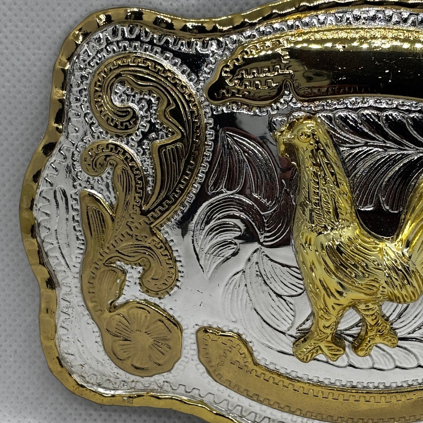 ROOSTER BELT BUCKLE GOLD SILVER WESTERN BUCKLE CRAFT HANDMADE 5.5" X 4" #EH13802