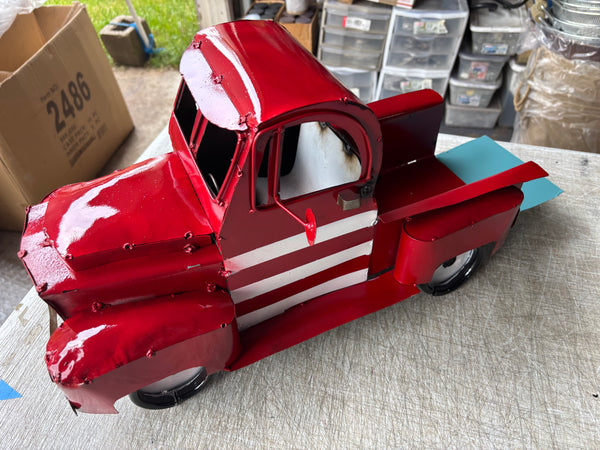 USA FLAG TRUCK 24" PICKUP PATRIOTIC TRUCK RED WHITE TAIL DOWN METAL GARDEN ART FIGURINE WESTERN HOME DECOR HANDMADE #EH12855